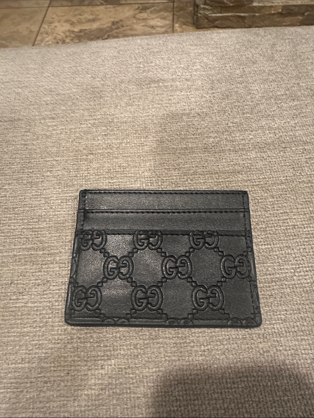 Black Embossed GG Leather Card Sleeve